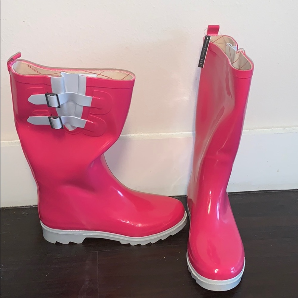 Pink rain boots